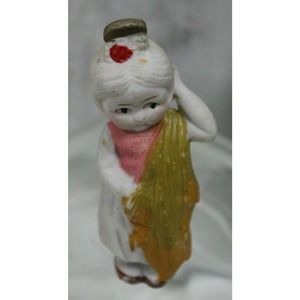 Little Bisque Antique Porcelain Asian Girl, Penny Doll, Japan 3.5" H